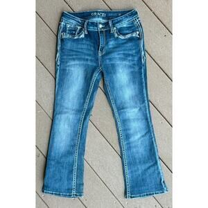 Grace in LA Women’s Boot Cut Jeans Size 27 Blue Denim Embroidered Flap Pockets